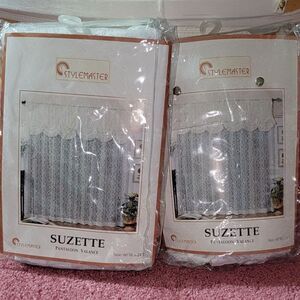 New Stylemaster Suzette Pantaloon Valance Pair 60" x 24" Each Farmhouse White